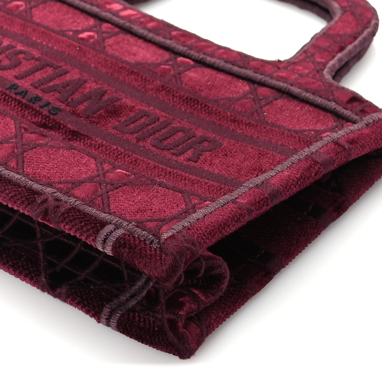 Christian Dior Velvet Cannage Embroidered Mini Book Tote  Burgundy