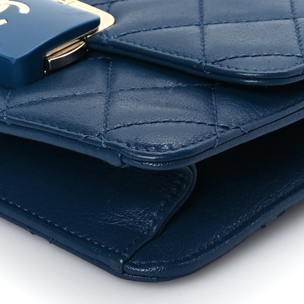 Chanel Sheepskin Quilted Mini Vintage Beauty Lock Flap Blue