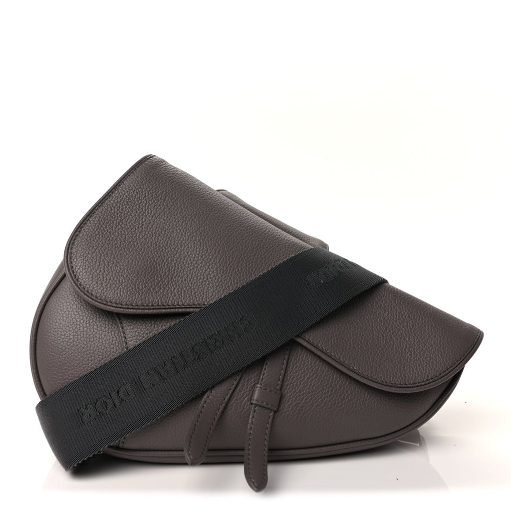 Christian Dior Grained Calfskin Mens Saddle Bag  Grey