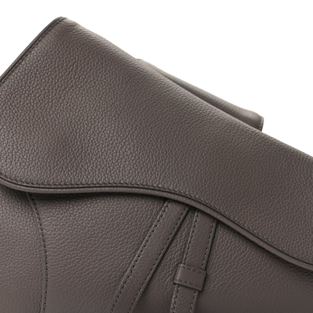 Christian Dior Grained Calfskin Mens Saddle Bag  Grey