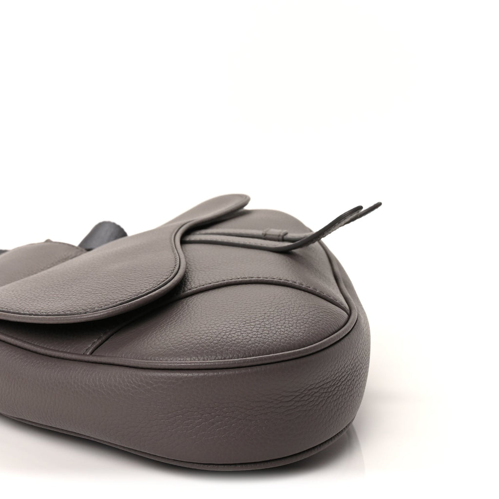 Christian Dior Grained Calfskin Mens Saddle Bag  Grey