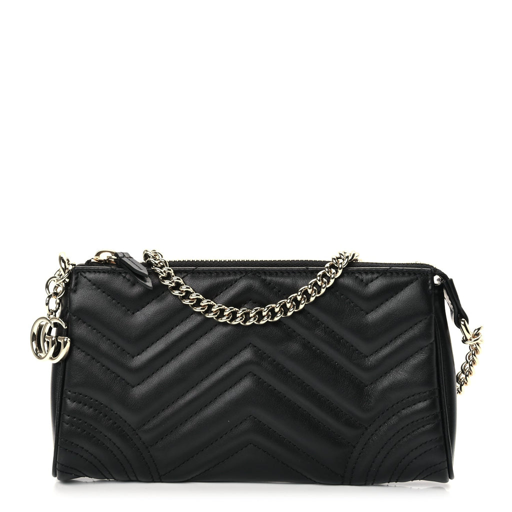 Gucci Calfskin Matelasse Chevron Small GG Marmont Shoulder Bag Black