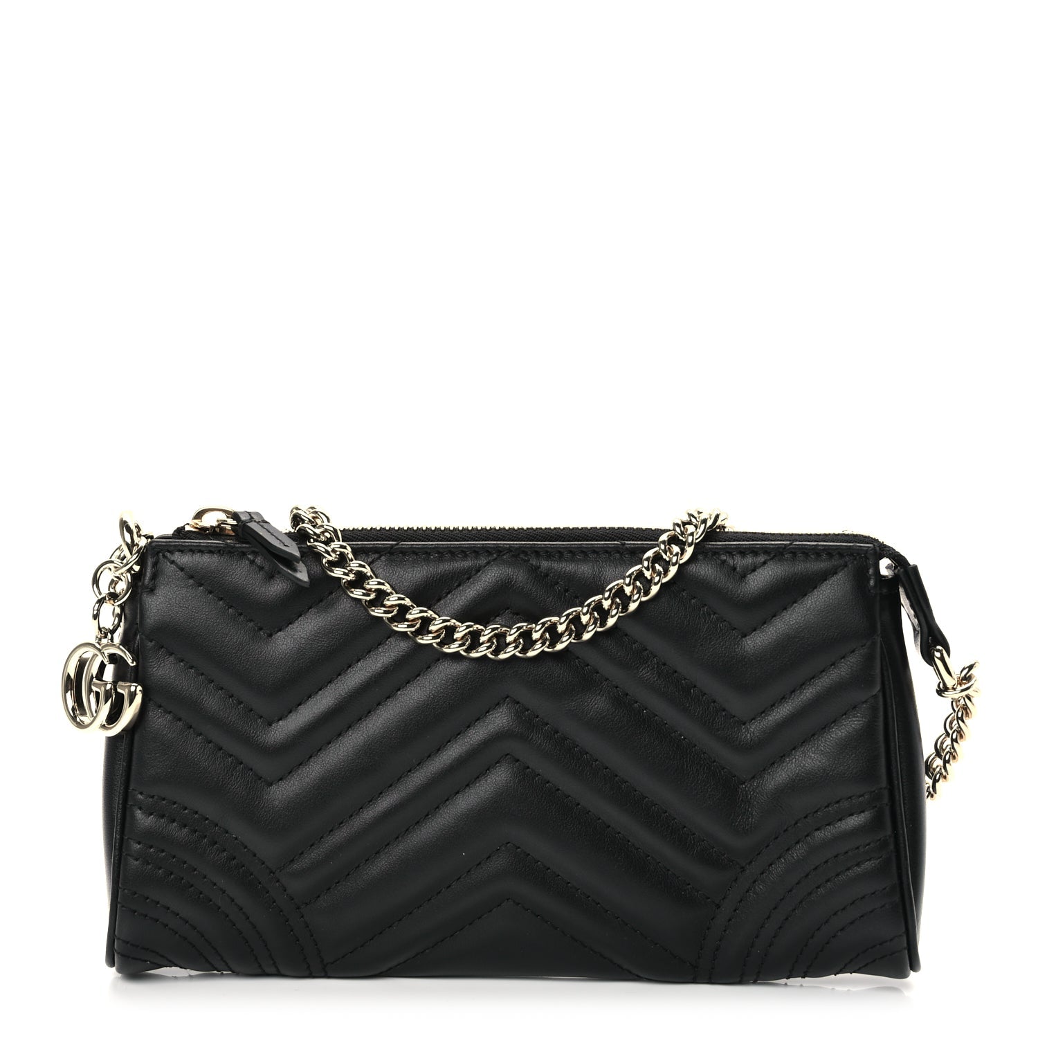 Gucci Calfskin Matelasse Chevron Small GG Marmont Shoulder Bag Black