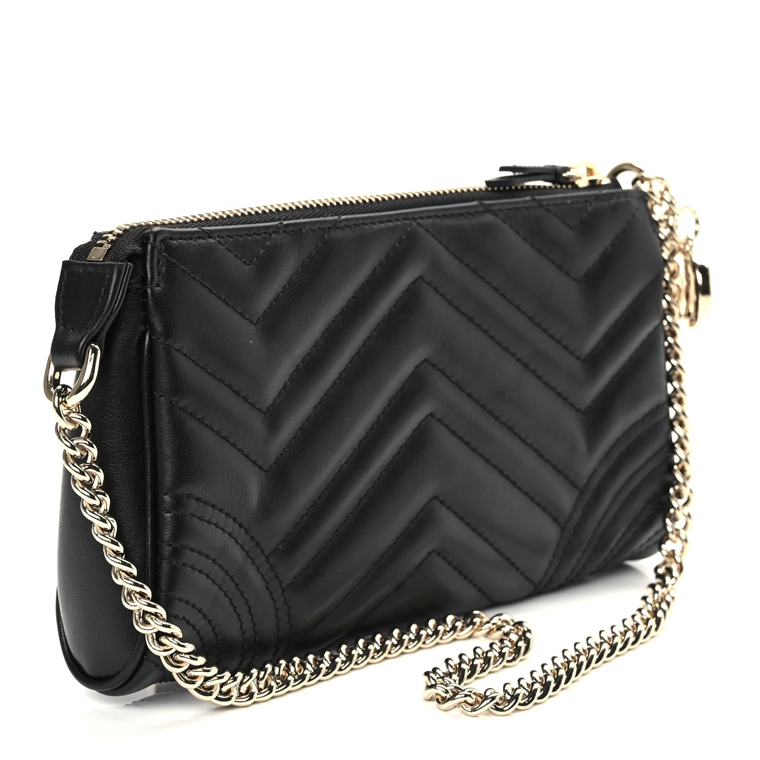 Gucci Calfskin Matelasse Chevron Small GG Marmont Shoulder Bag Black