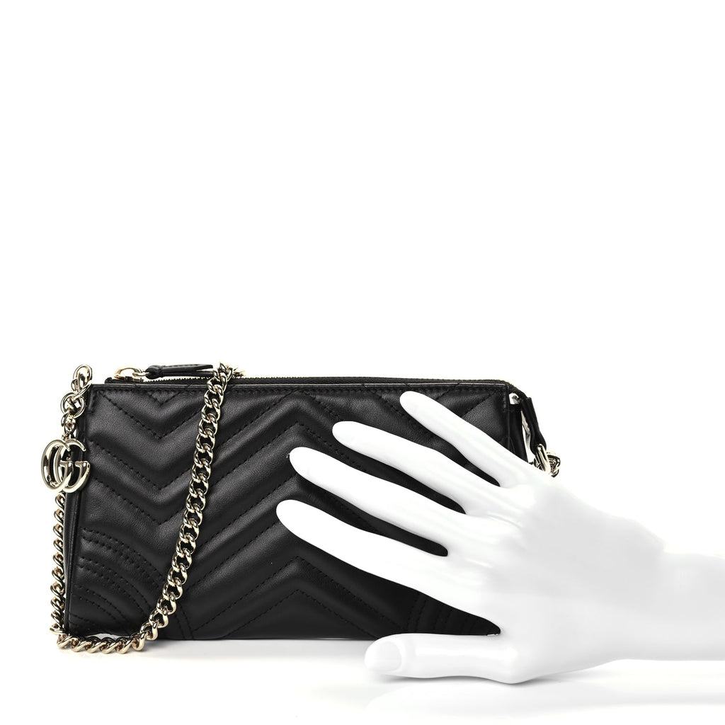 Gucci Calfskin Matelasse Chevron Small GG Marmont Shoulder Bag Black