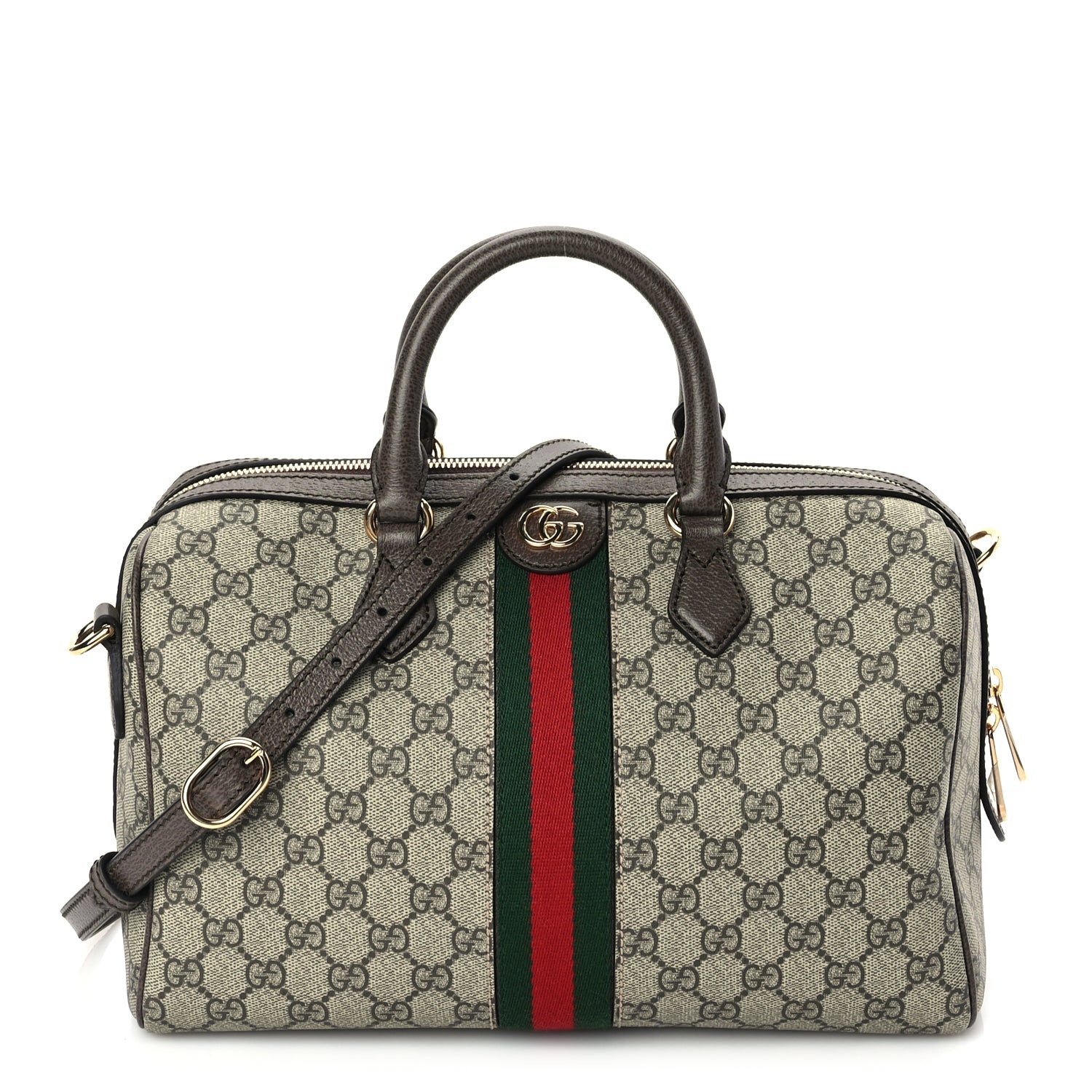 Gucci GG Supreme Monogram Web Medium Ophidia Top Handle Bag Beige Ebony