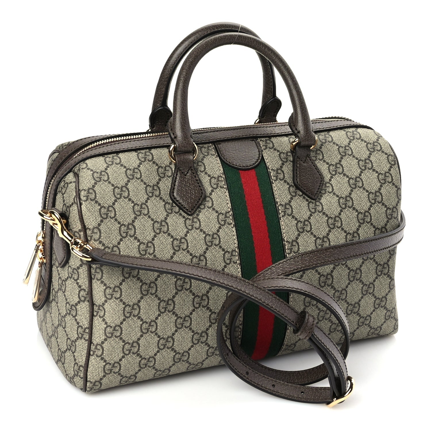 Gucci GG Supreme Monogram Web Medium Ophidia Top Handle Bag Beige Ebony
