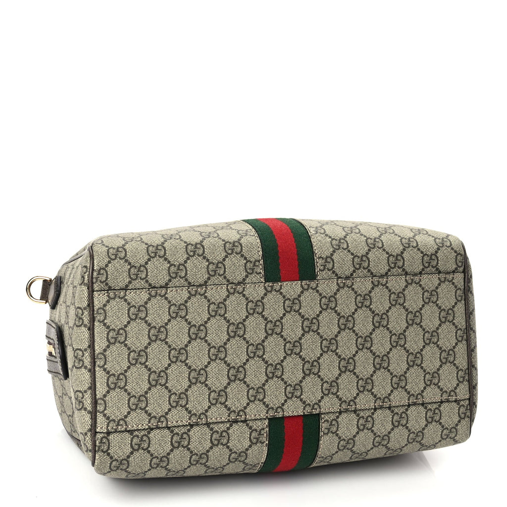 Gucci GG Supreme Monogram Web Medium Ophidia Top Handle Bag Beige Ebony