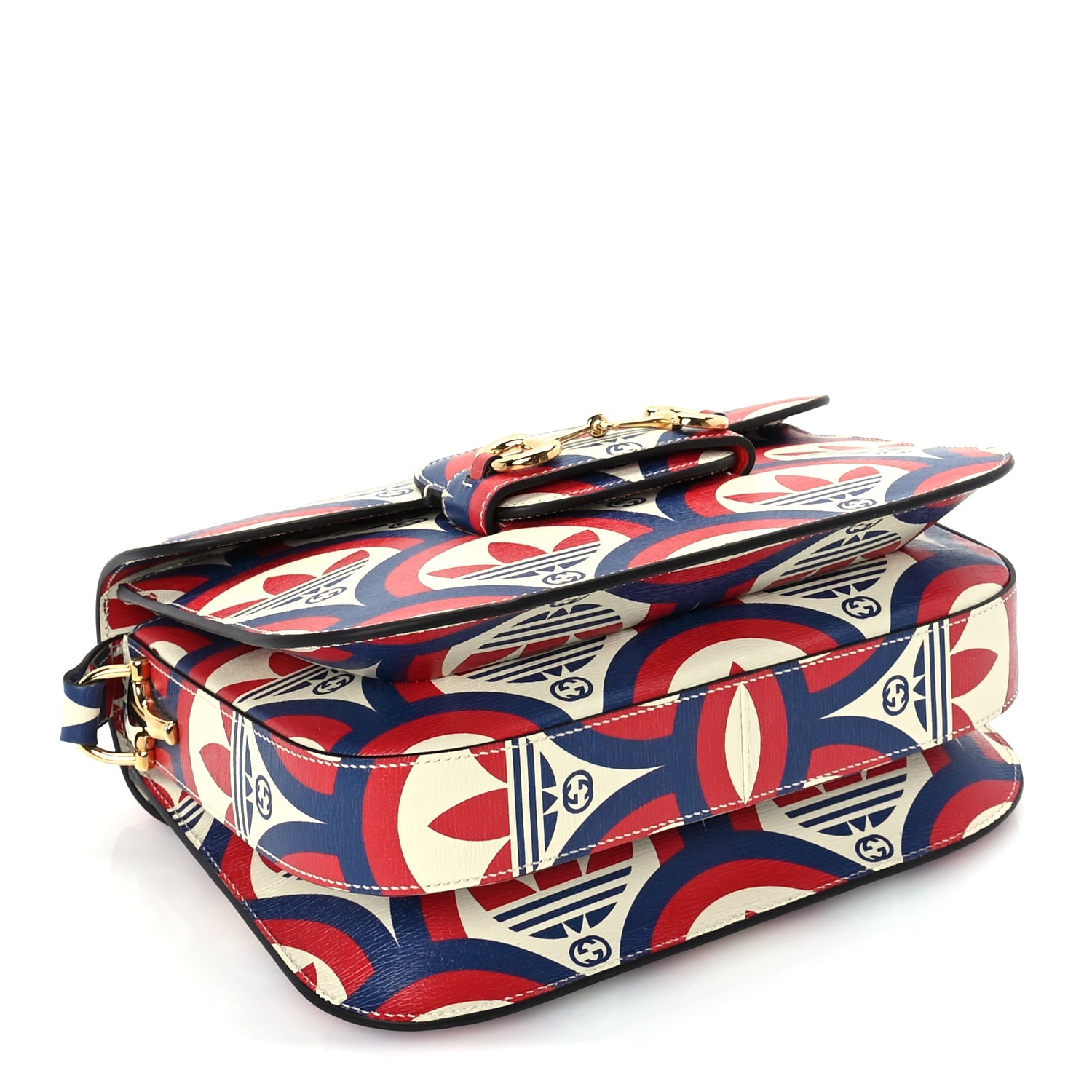 Gucci X ADIDAS Shangai Calfskin Web Trefoil Interlocking G Small Horsebit 1955 Shoulder Bag Red White Blue