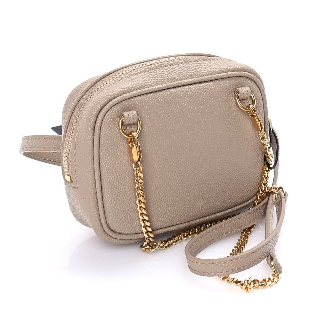 Saint Laurent Grain De Poudre Matelasse Monogram Baby Lou Camera Bag  Dark Beige