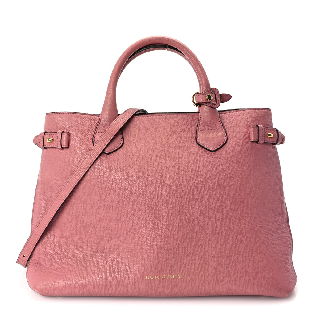 Burberry Grainy Calfskin House Check Medium Banner Tote  Mauve Pink