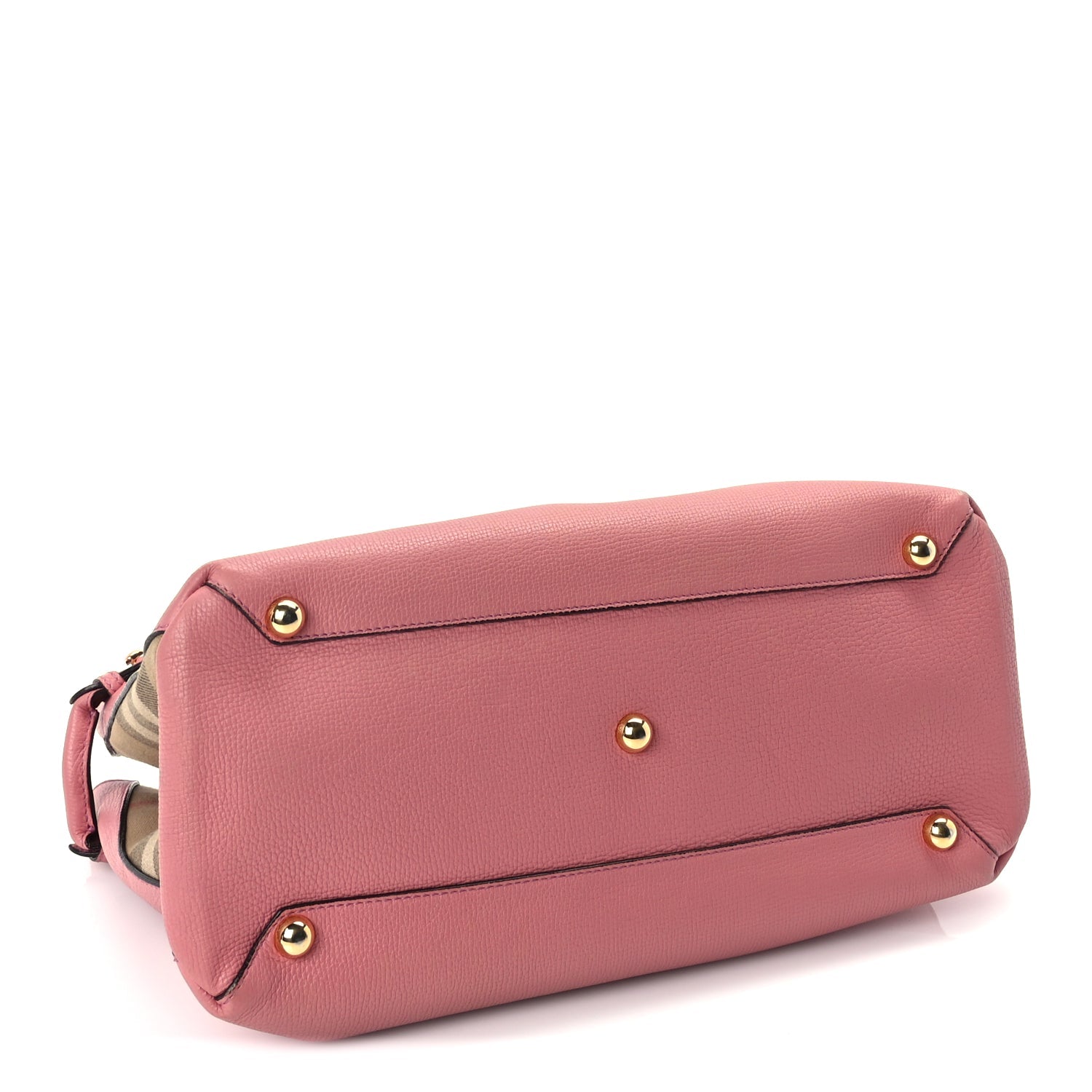 Burberry Grainy Calfskin House Check Medium Banner Tote  Mauve Pink