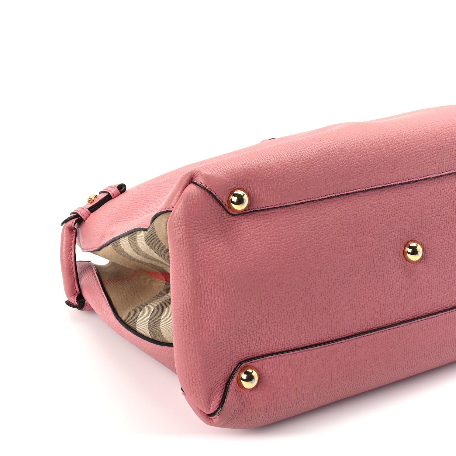 Burberry Grainy Calfskin House Check Medium Banner Tote  Mauve Pink