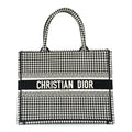 Christian Dior Canvas Houndstooth Embroidered Medium Book Tote  Black White