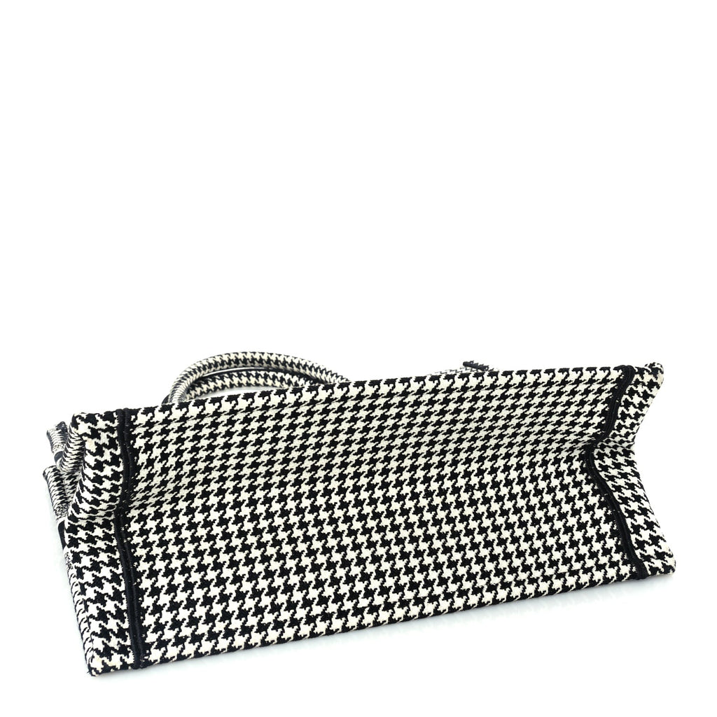 Christian Dior Canvas Houndstooth Embroidered Medium Book Tote  Black White
