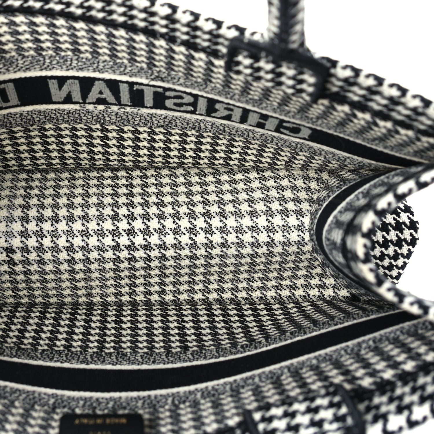 Christian Dior Canvas Houndstooth Embroidered Medium Book Tote  Black White