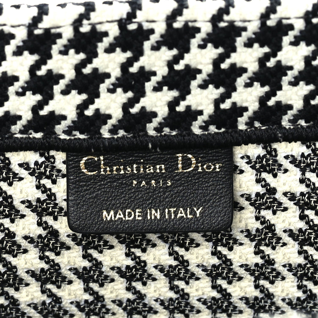 Christian Dior Canvas Houndstooth Embroidered Medium Book Tote  Black White