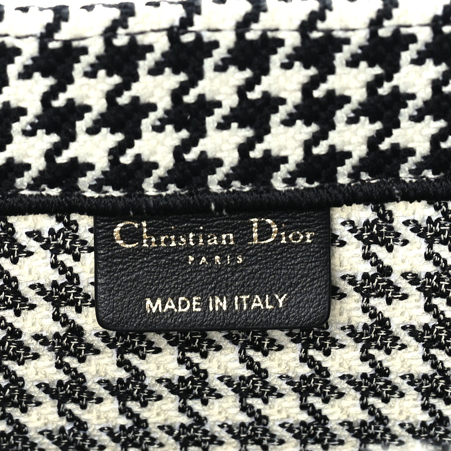 Christian Dior Canvas Houndstooth Embroidered Medium Book Tote  Black White