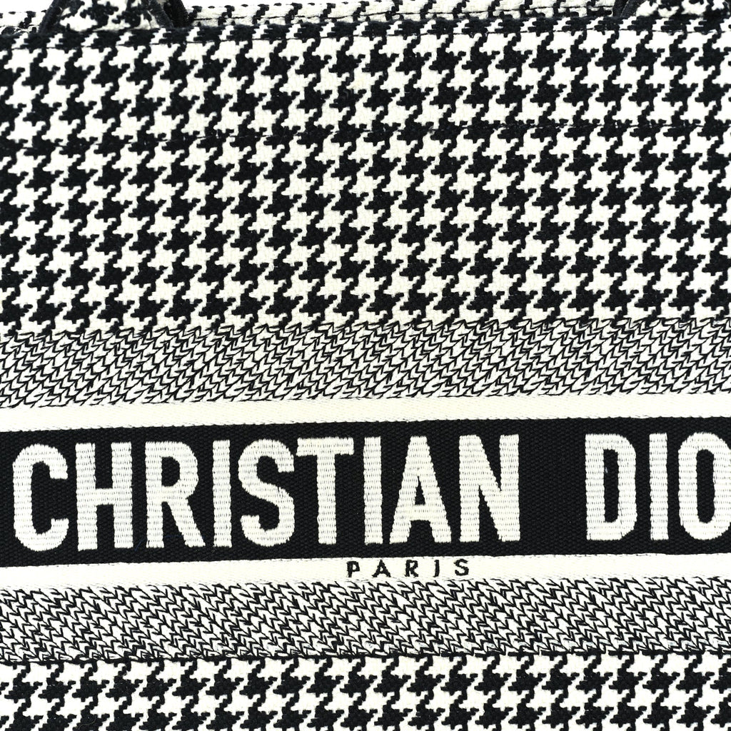 Christian Dior Canvas Houndstooth Embroidered Medium Book Tote  Black White