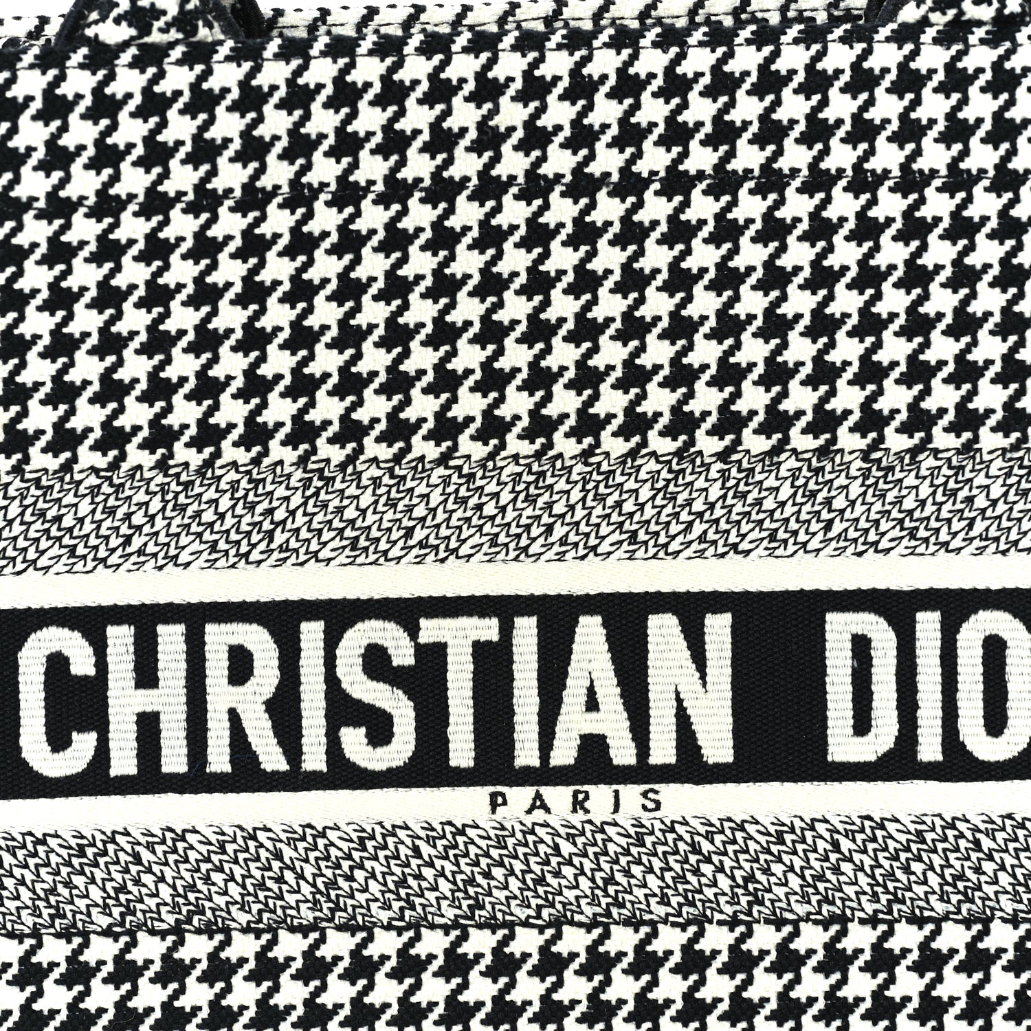Christian Dior Canvas Houndstooth Embroidered Medium Book Tote  Black White