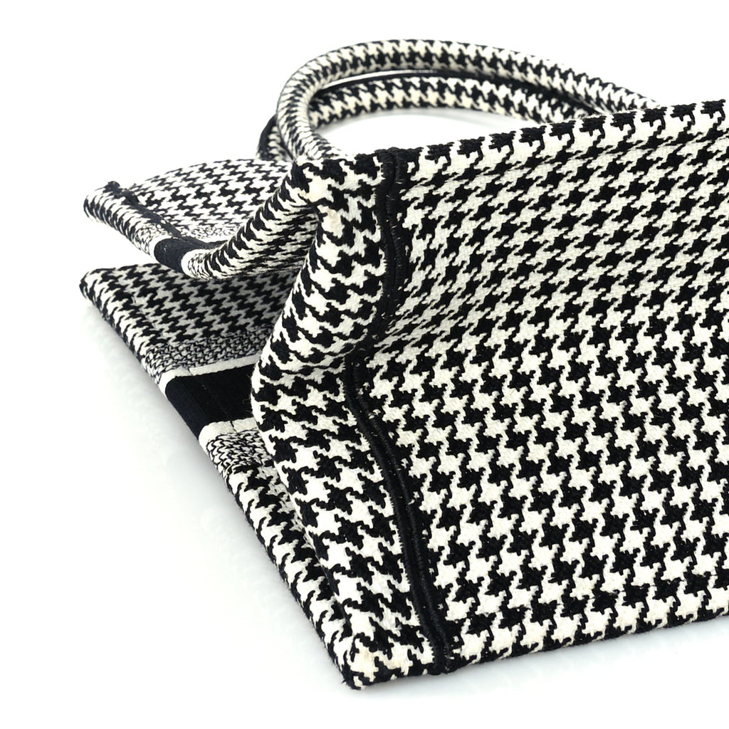 Christian Dior Canvas Houndstooth Embroidered Medium Book Tote  Black White