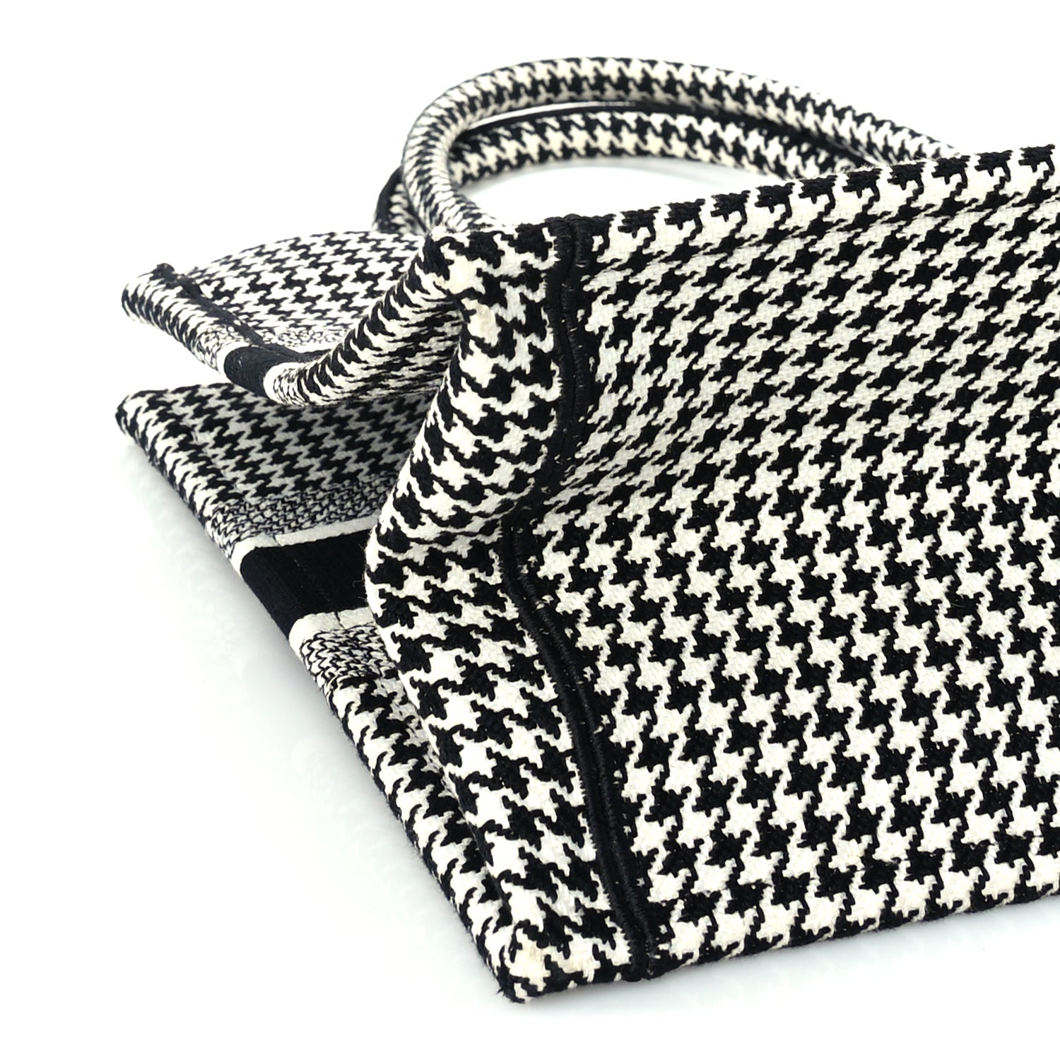 Christian Dior Canvas Houndstooth Embroidered Medium Book Tote  Black White