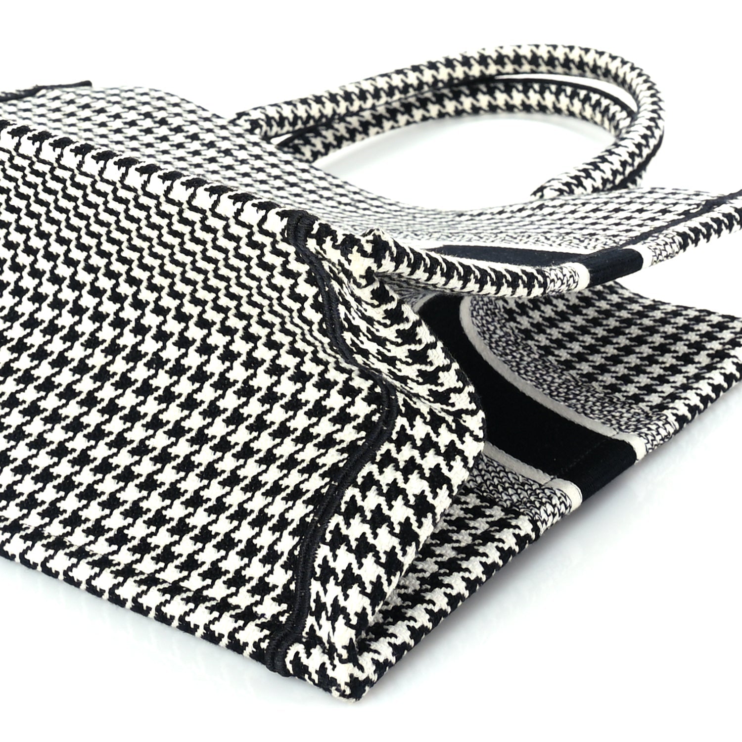 Christian Dior Canvas Houndstooth Embroidered Medium Book Tote  Black White