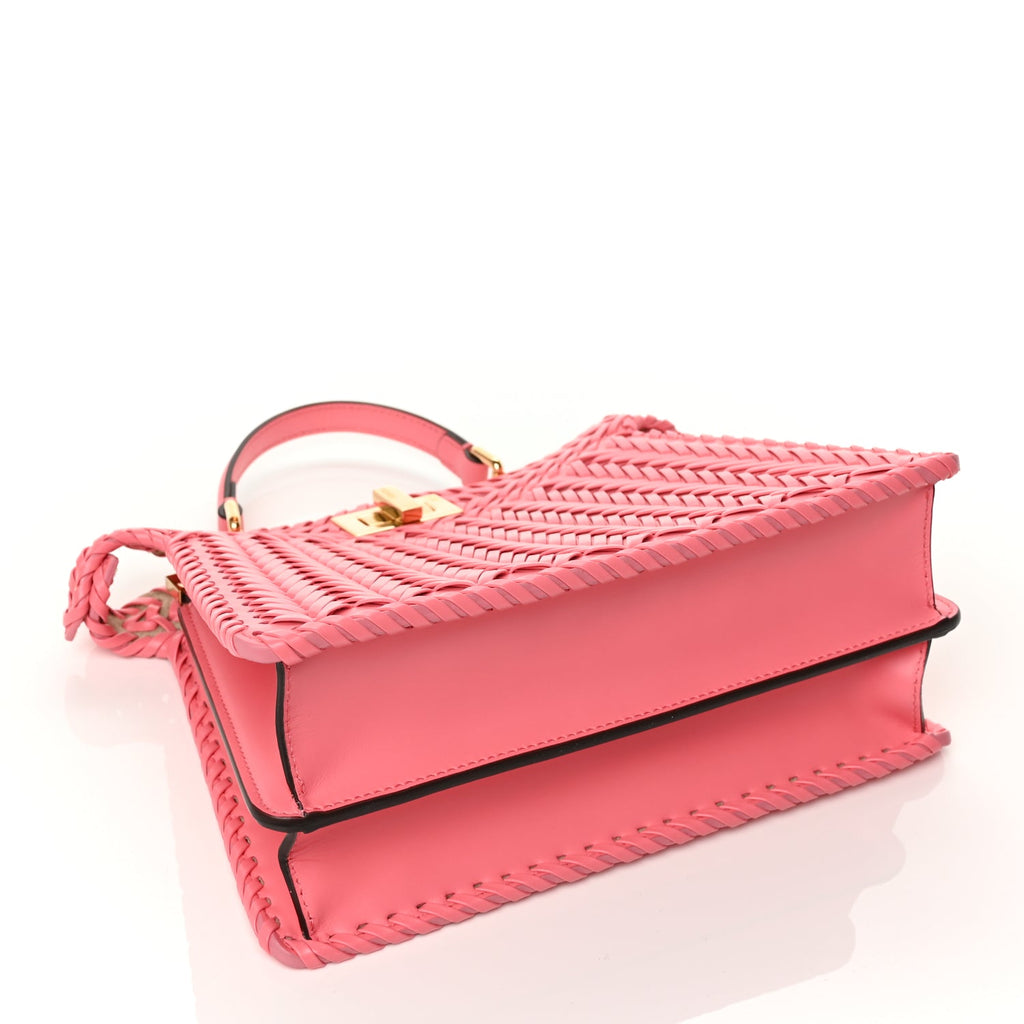 Fendi Vitello King Shiny Nappa Intreccio Small Peekaboo I SEE U Satchel Pink Dalia