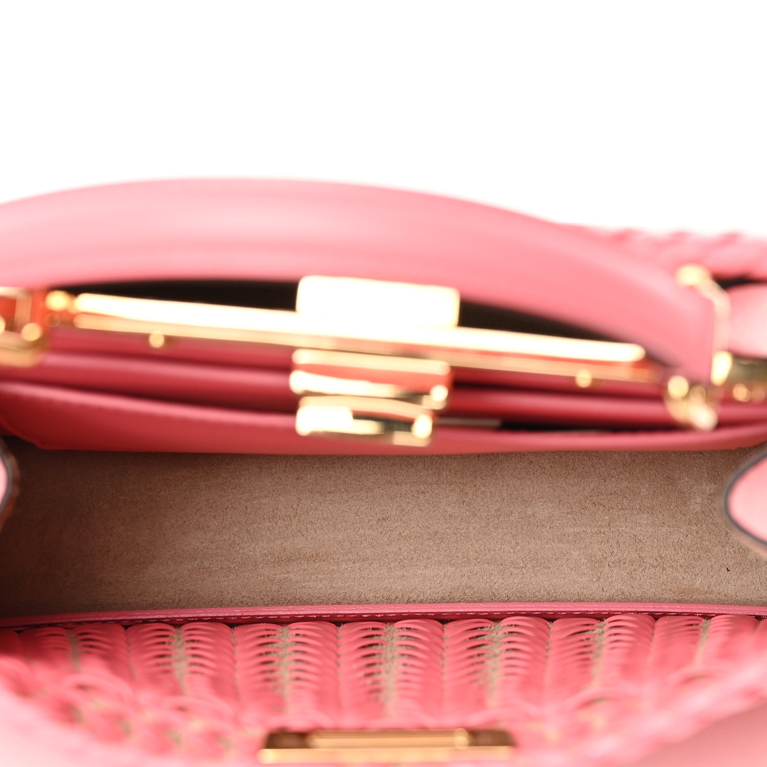 Fendi Vitello King Shiny Nappa Intreccio Small Peekaboo I SEE U Satchel Pink Dalia