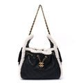Chanel Crumpled Sheepskin Shearling Quilted Small Chanel 25 Handbag Black White