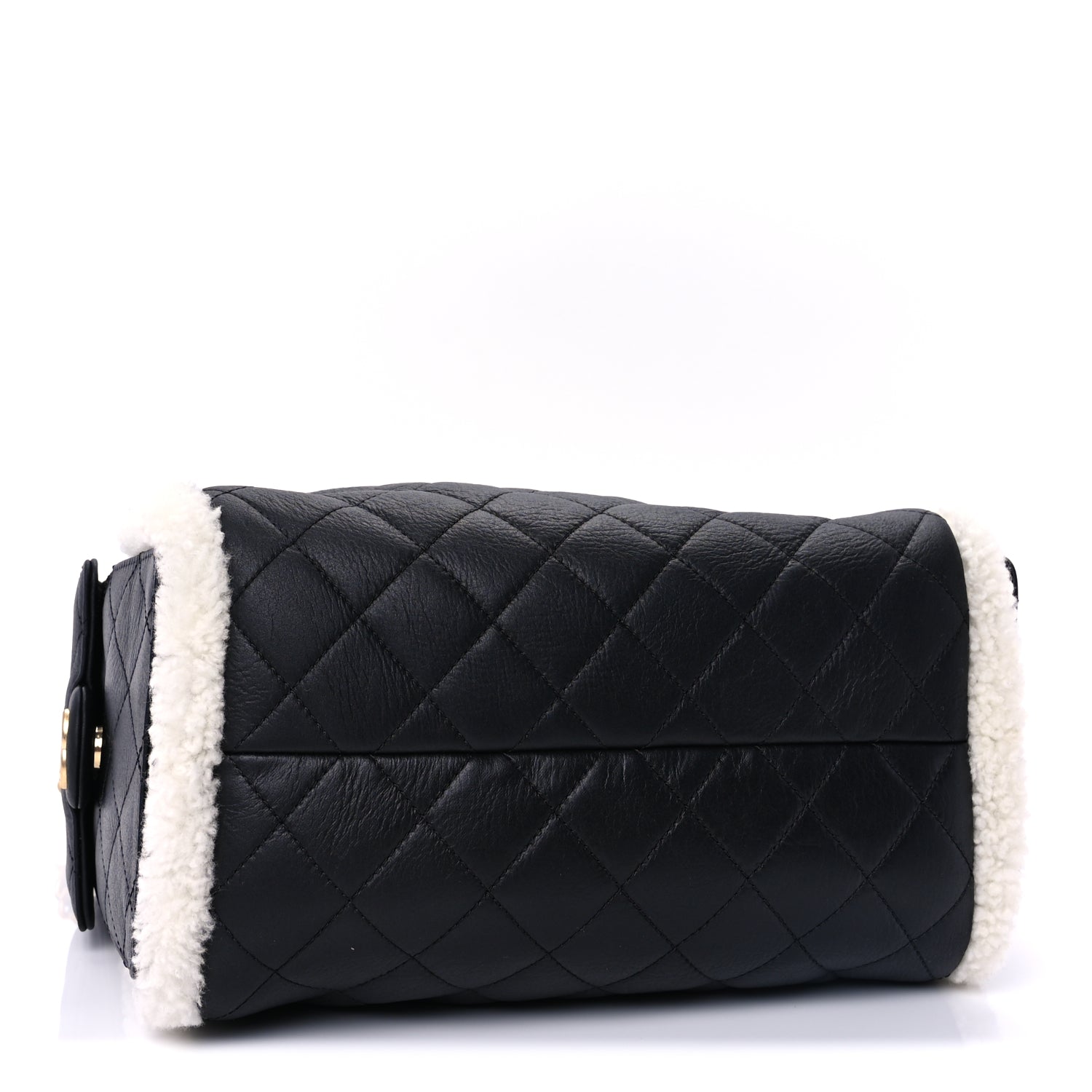 Chanel Crumpled Sheepskin Shearling Quilted Small Chanel 25 Handbag Black White