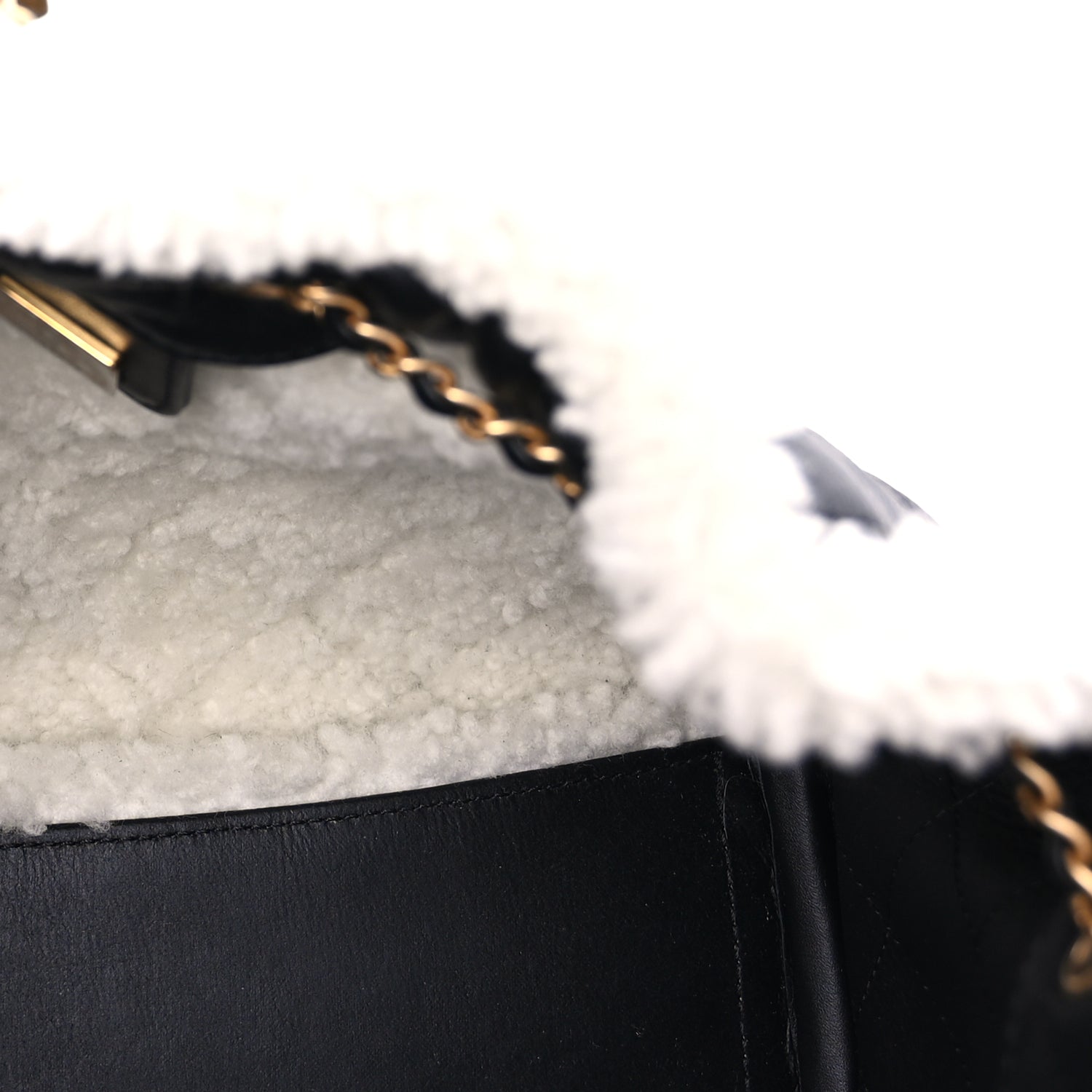 Chanel Crumpled Sheepskin Shearling Quilted Small Chanel 25 Handbag Black White