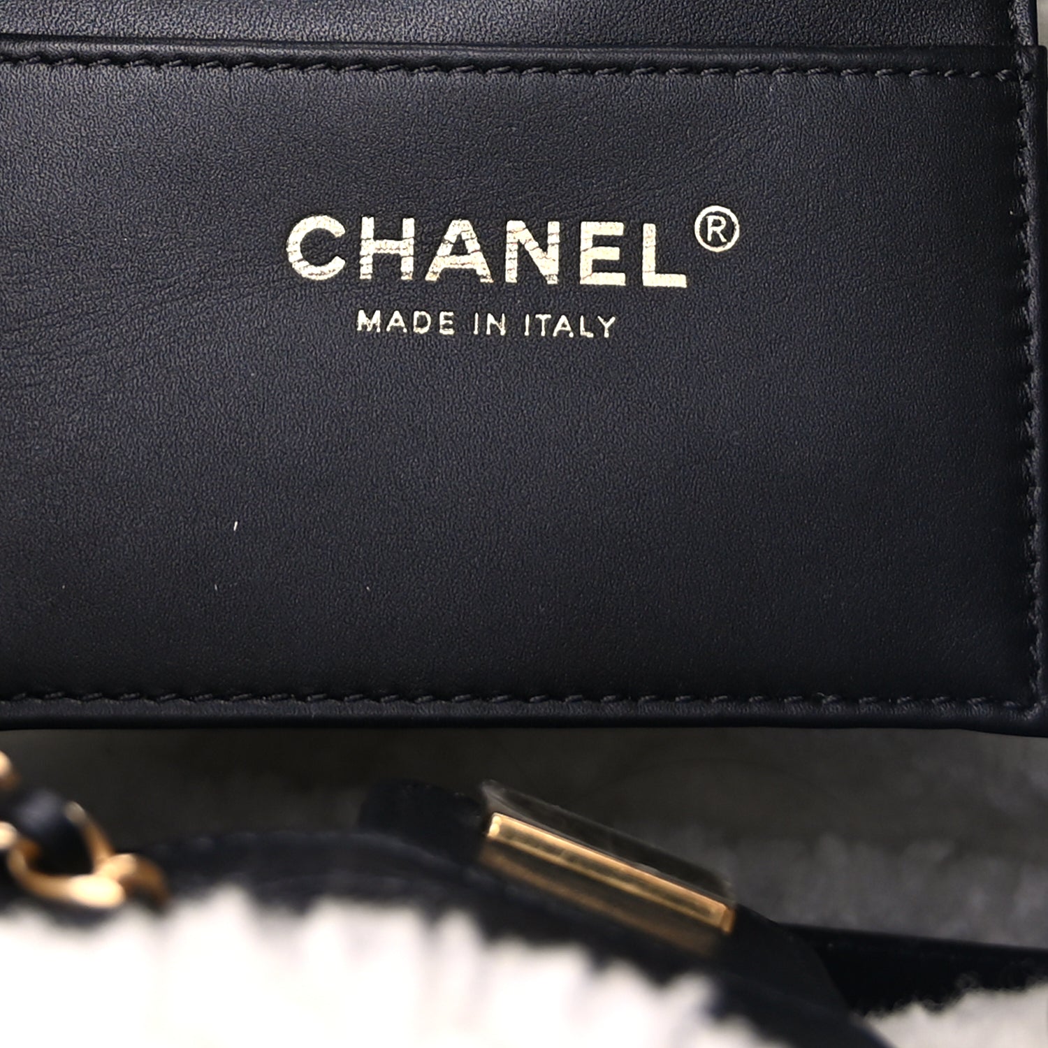 Chanel Crumpled Sheepskin Shearling Quilted Small Chanel 25 Handbag Black White