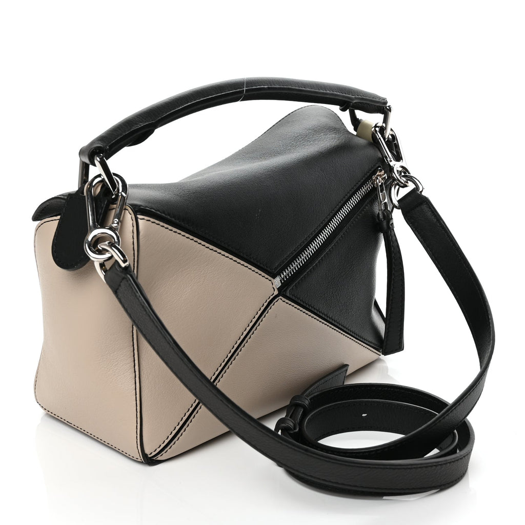 Loewe Calfskin Small Puzzle Bag Black Beige Green