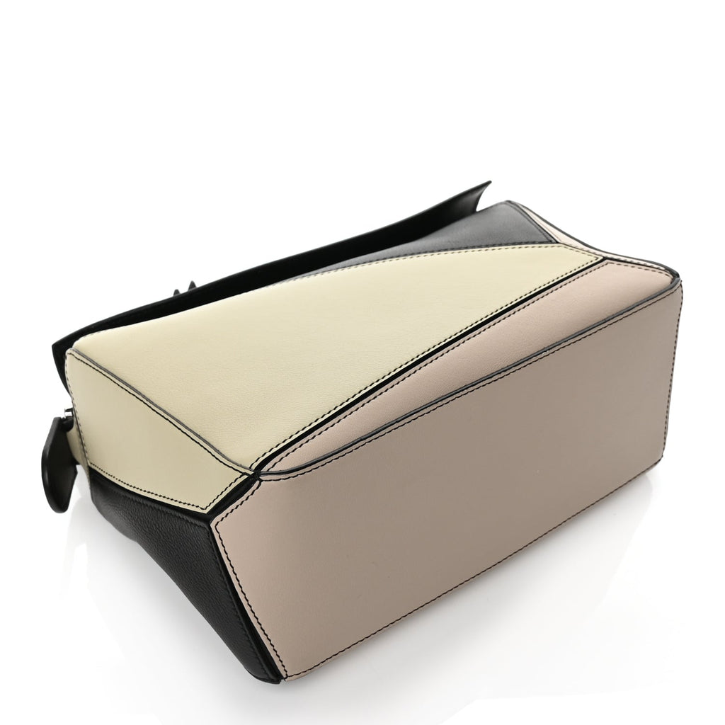 Loewe Calfskin Small Puzzle Bag Black Beige Green