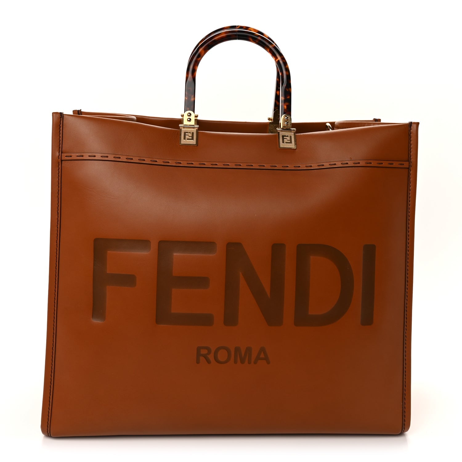 Fendi Vitello King Plexiglass Large Fendi Sunshine Shopper Tote  Cuoio