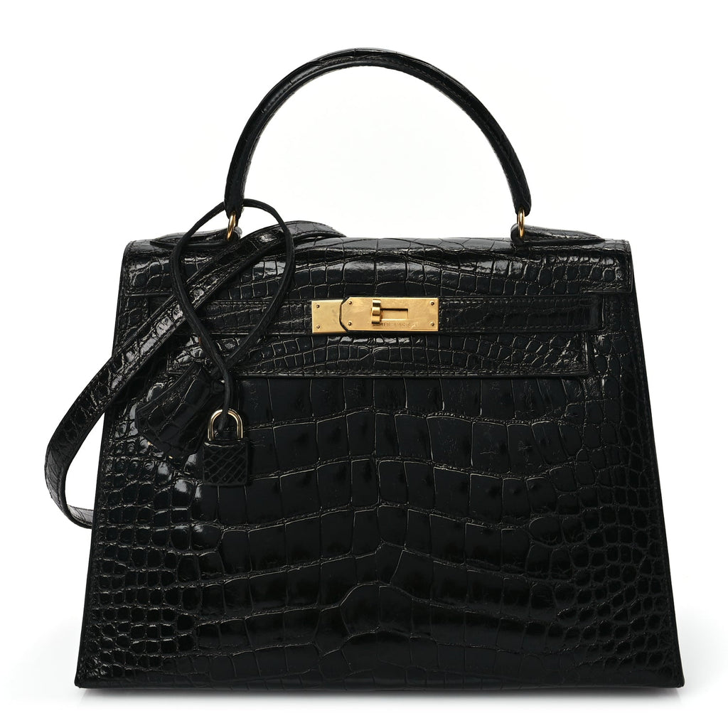 Hermes Shiny Alligator Kelly Sellier 28 Black