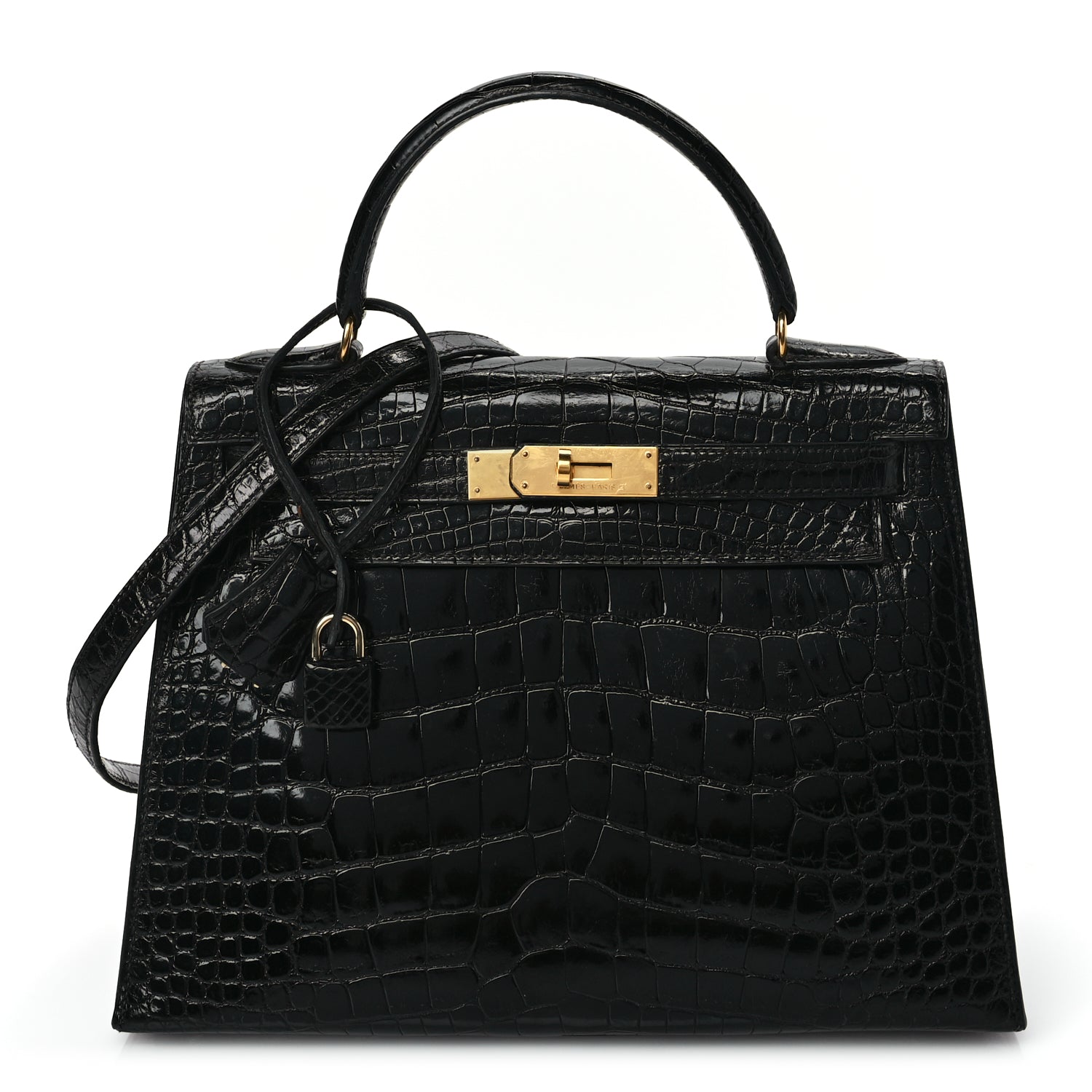 Hermes Shiny Alligator Kelly Sellier 28 Black