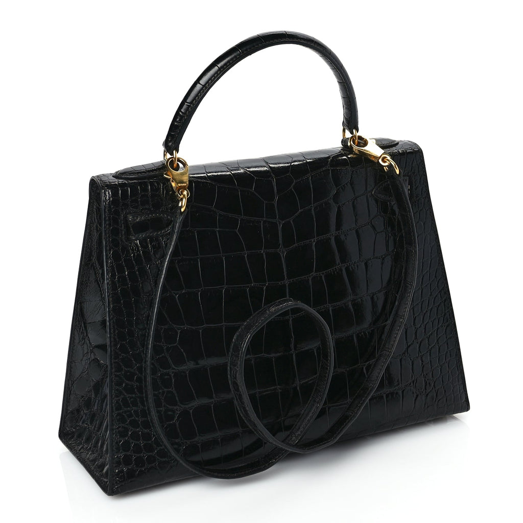 Hermes Shiny Alligator Kelly Sellier 28 Black