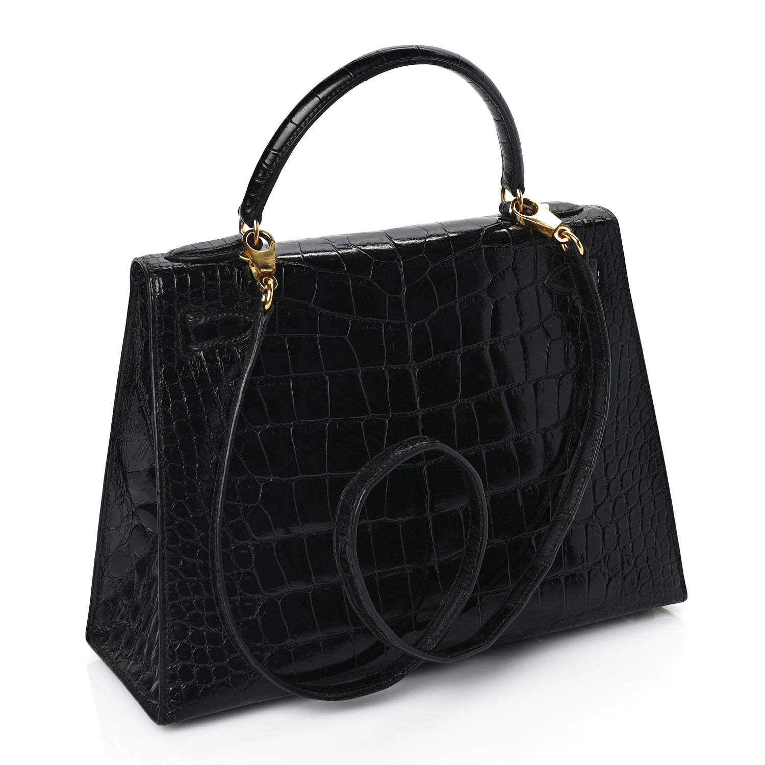 Hermes Shiny Alligator Kelly Sellier 28 Black