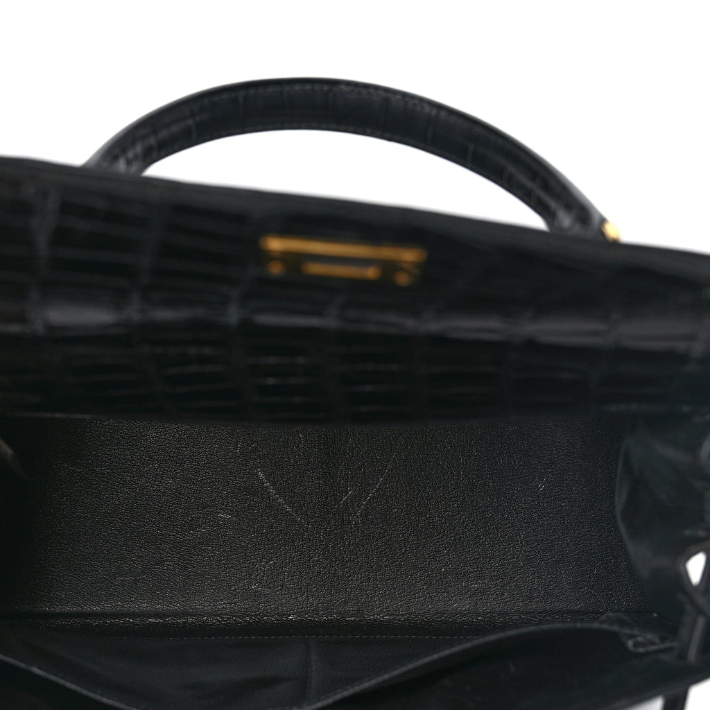 Hermes Shiny Alligator Kelly Sellier 28 Black