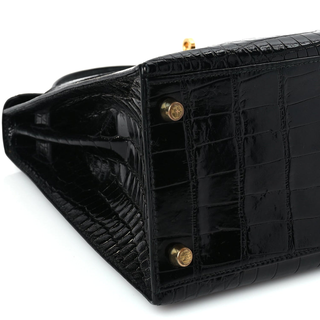 Hermes Shiny Alligator Kelly Sellier 28 Black