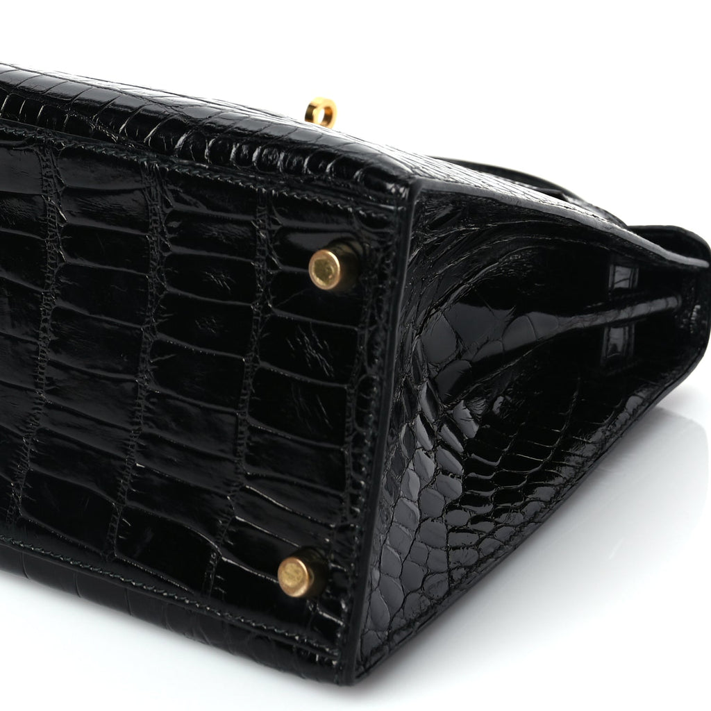 Hermes Shiny Alligator Kelly Sellier 28 Black