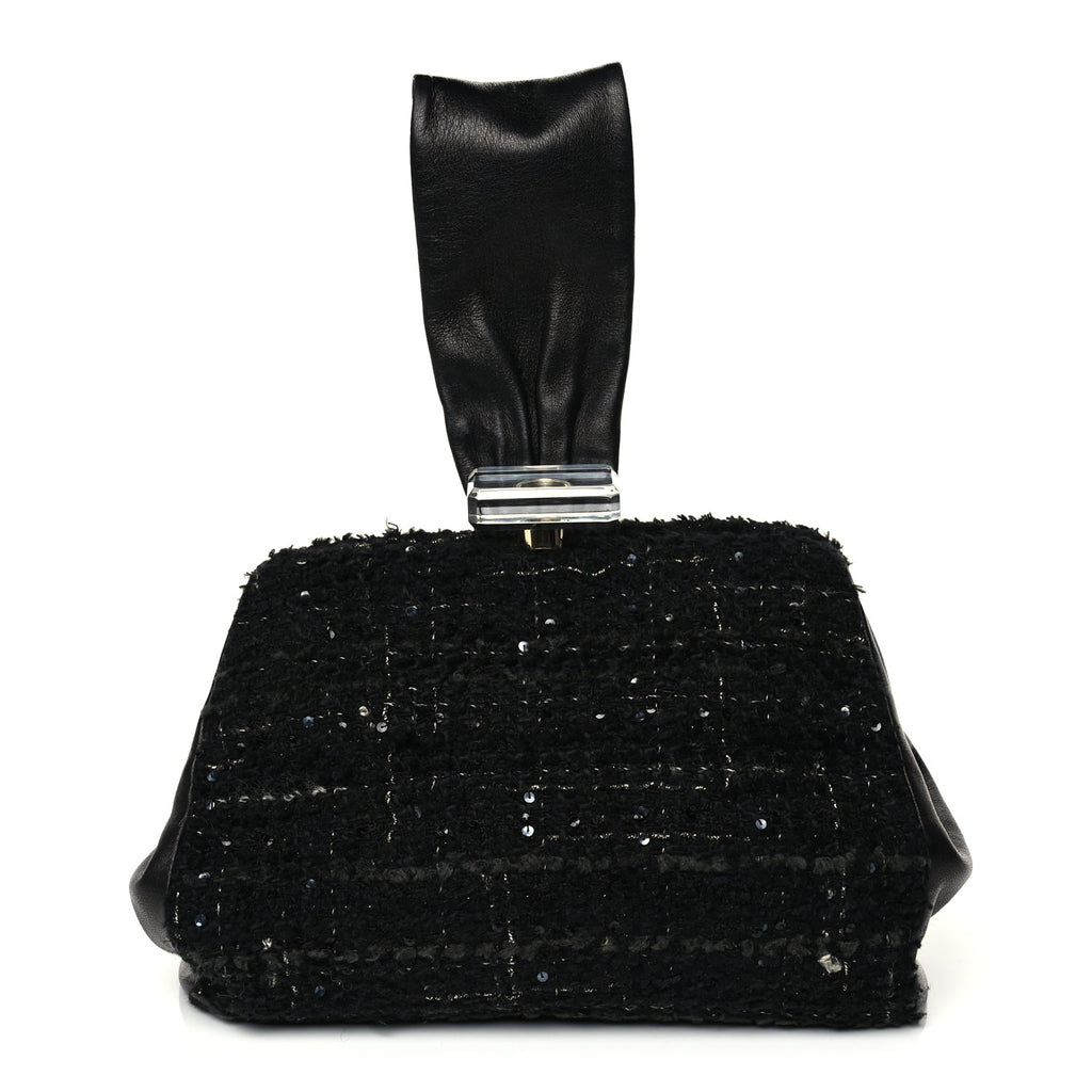 Chanel Tweed Lambskin Plexiglass CC Wristlet Black
