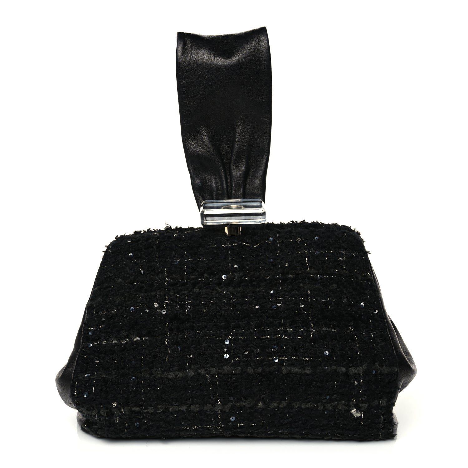 Chanel Tweed Lambskin Plexiglass CC Wristlet Black
