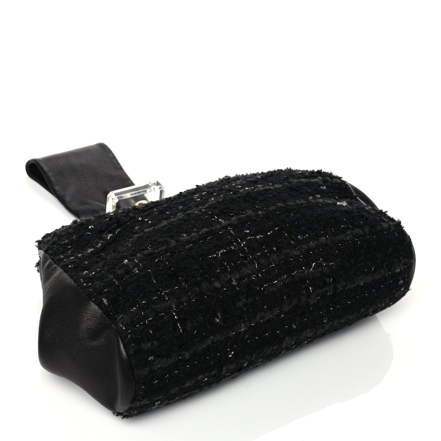 Chanel Tweed Lambskin Plexiglass CC Wristlet Black