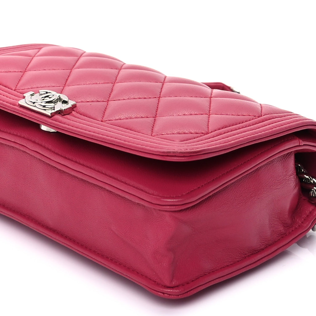 Chanel Lambskin Quilted Boy Wallet On Chain WOC  Pink