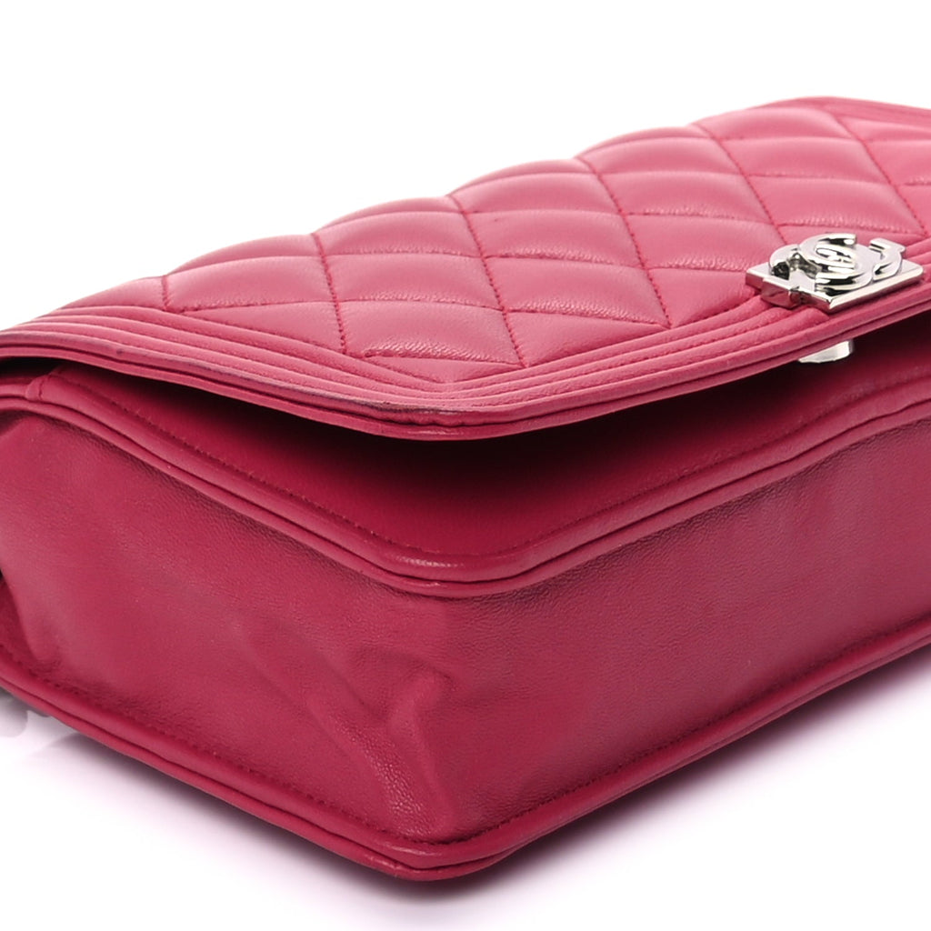 Chanel Lambskin Quilted Boy Wallet On Chain WOC  Pink