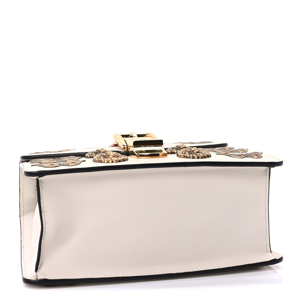 Gucci Calfskin Animal Studs Mini Sylvie Top Handle Bag White