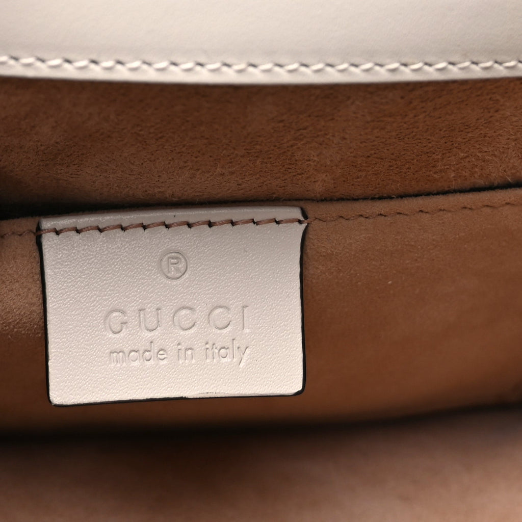 Gucci Calfskin Animal Studs Mini Sylvie Top Handle Bag White
